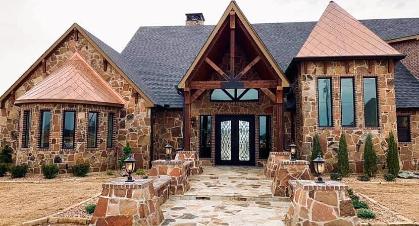 Custom stone home grand entry
