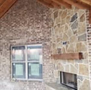 Covered patio fireplace